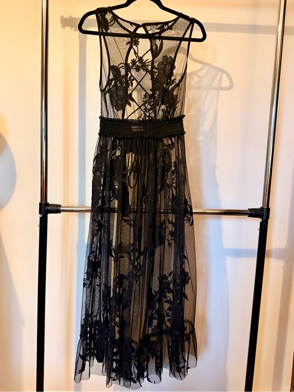 By Anthropologie Embroidered Black Mesh Maxi Dress - Picture 6 of 9